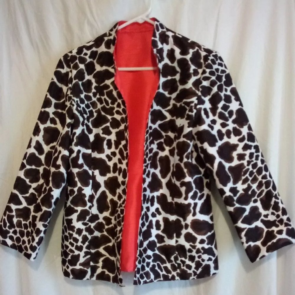 Chico's Reversible Jacket Orange and Giraffe Animal Print Size 12-14